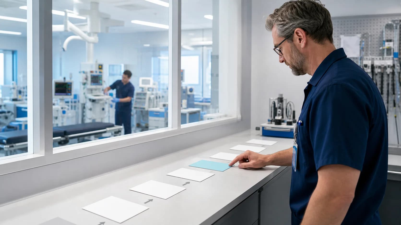 Engenheiro clínico selecionando a primeira prioridade de um plano de evolução