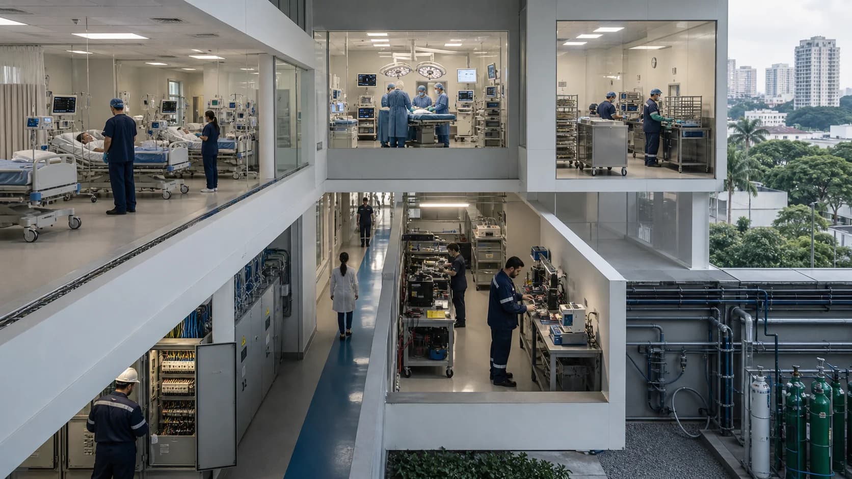 Hospital visto como um sistema conectado entre assistência, infraestrutura e engenharia clínica